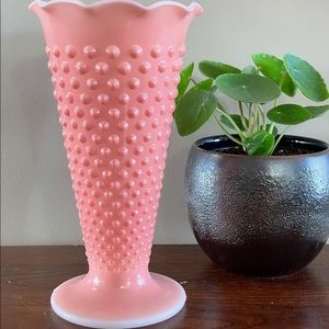 SOLD- HTF Anchor Hocking Milk Glass Hobnail Vase in Pink